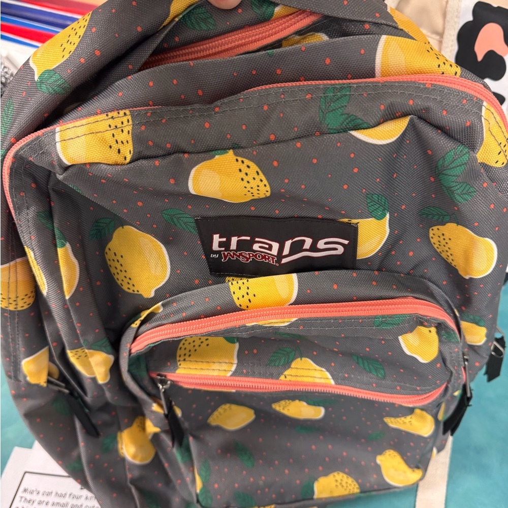 Jansport Gray Backpack with Yellow Lemon Print - Picture 3 of 3